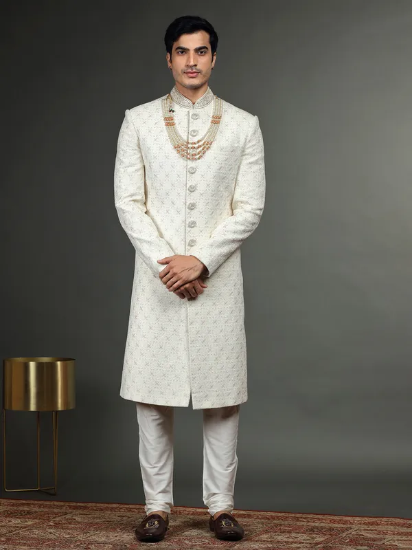 Latest silk white groom sherwani