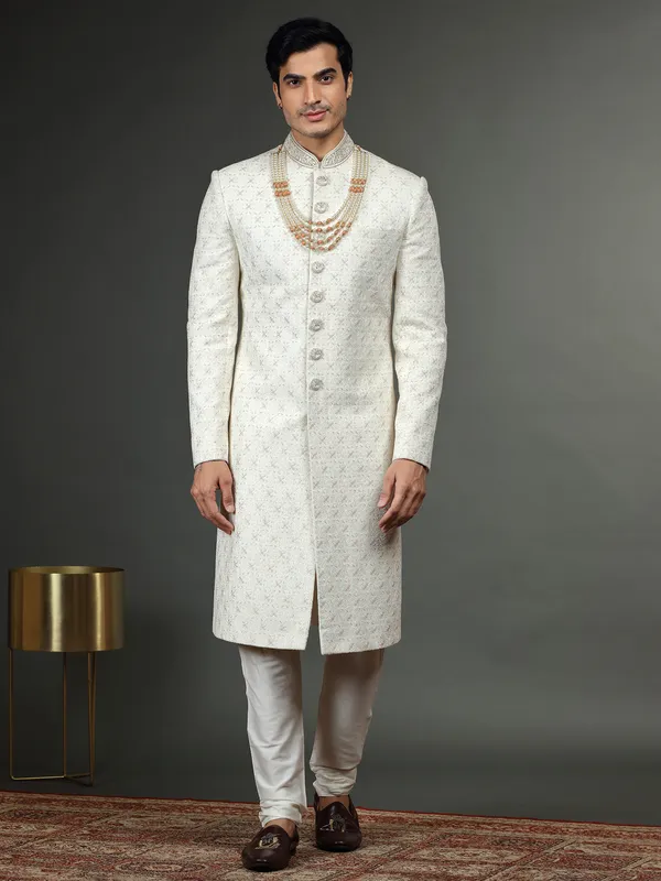 Latest silk white groom sherwani