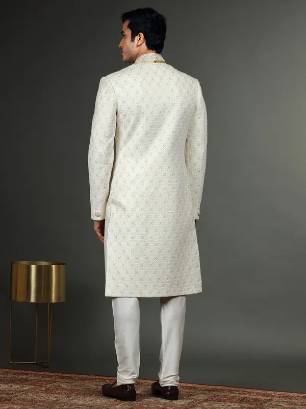 Latest silk white groom sherwani