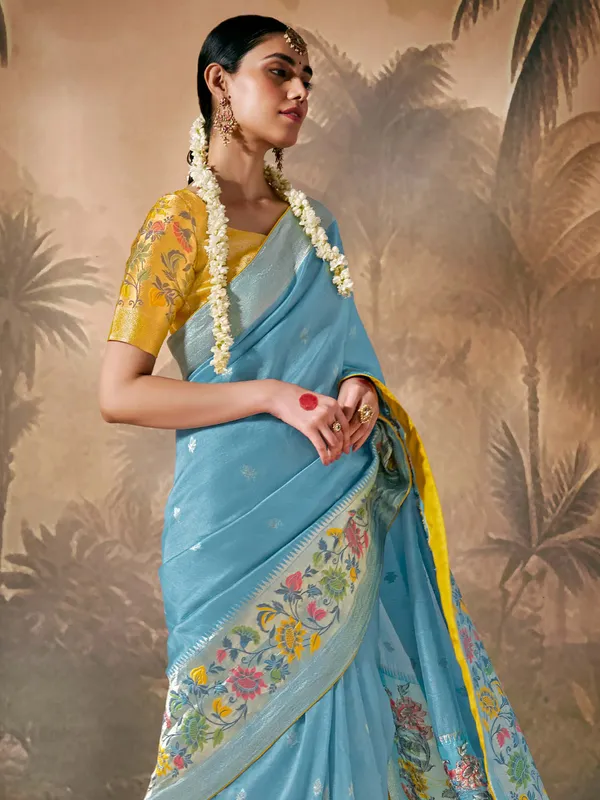 Latest sky blue banarasi silk saree