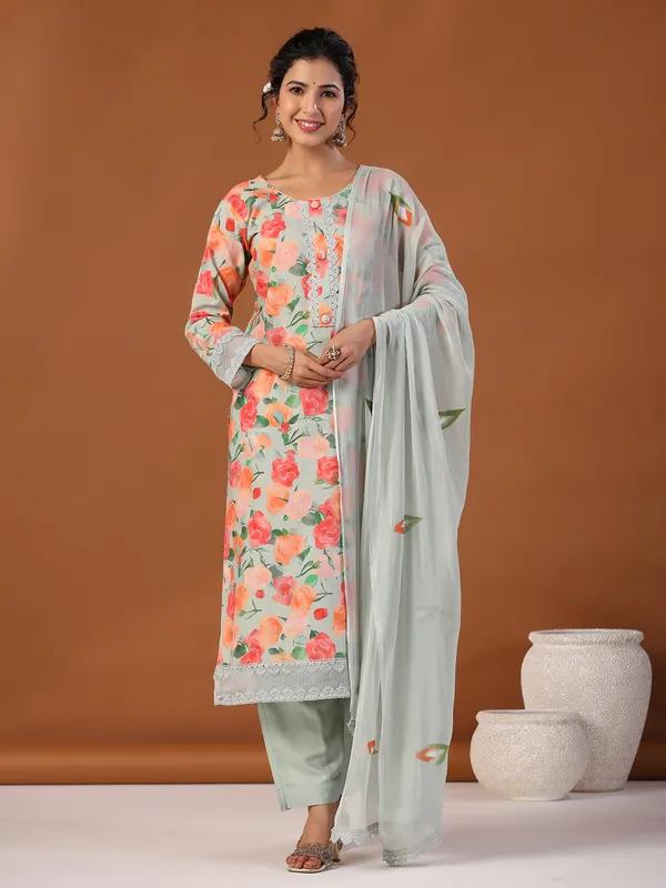 Latest sky blue cotton printed kurti set
