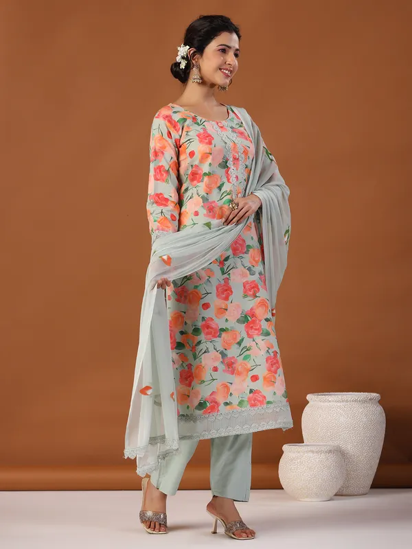 Latest sky blue cotton printed kurti set