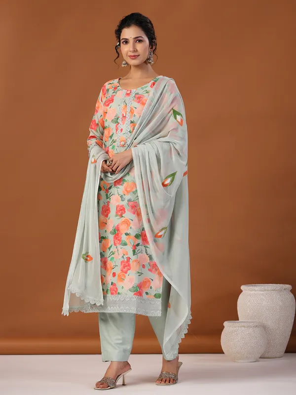 Latest sky blue cotton printed kurti set