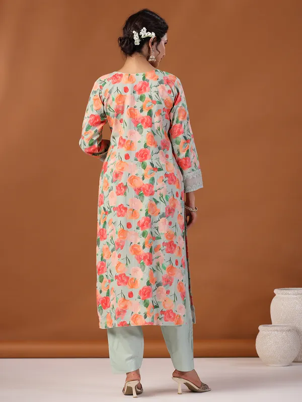Latest sky blue cotton printed kurti set