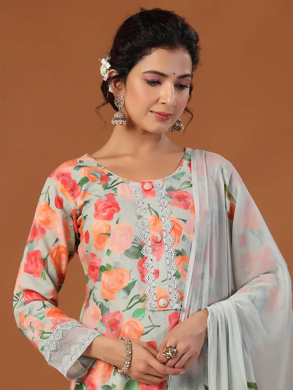 Latest sky blue cotton printed kurti set