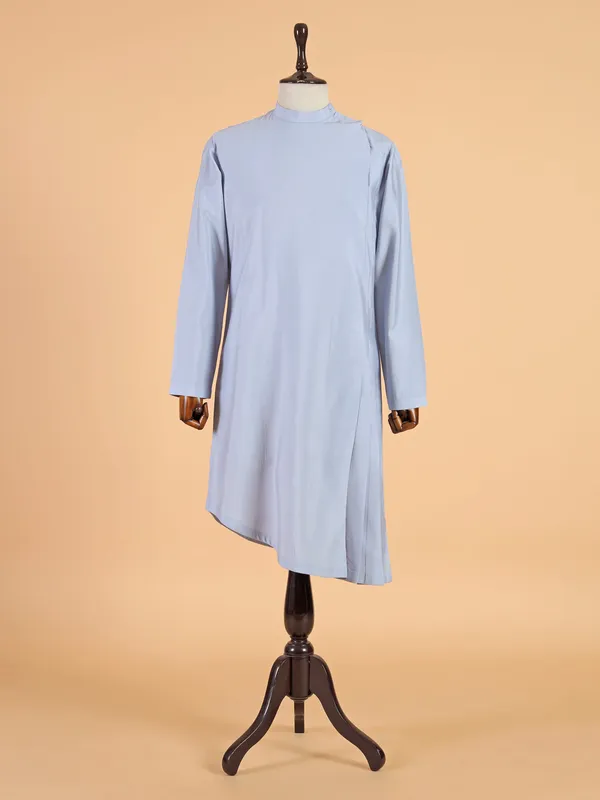 Latest sky blue cotton silk waistcoat set