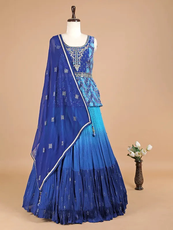Latest sky blue georgette wedding lehenga choli