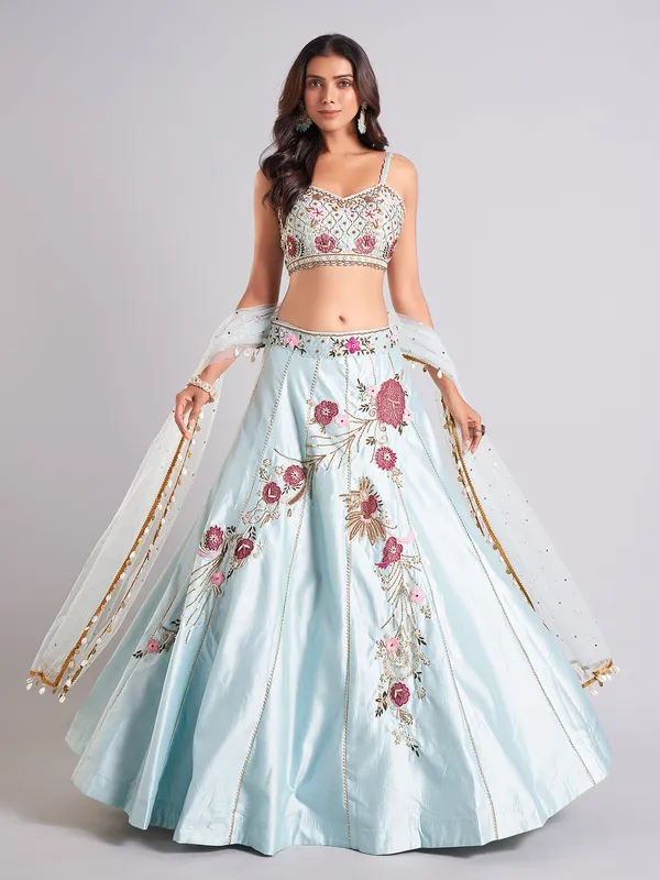 Latest sky blue lahenga choli for wedding