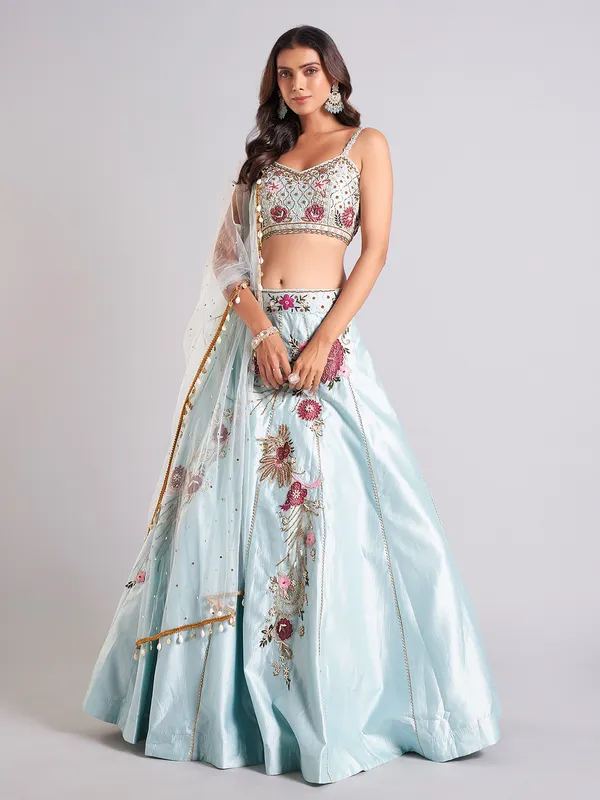 Latest sky blue lahenga choli for wedding