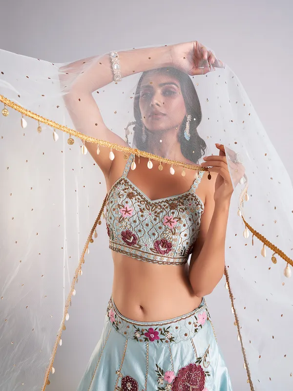 Latest sky blue lahenga choli for wedding