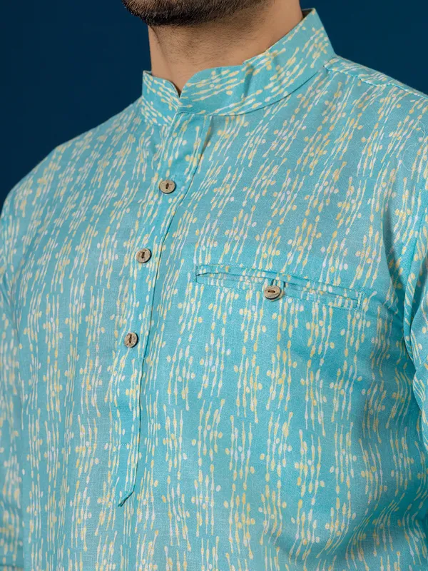 Latest sky blue printed kurta in cotton fabric