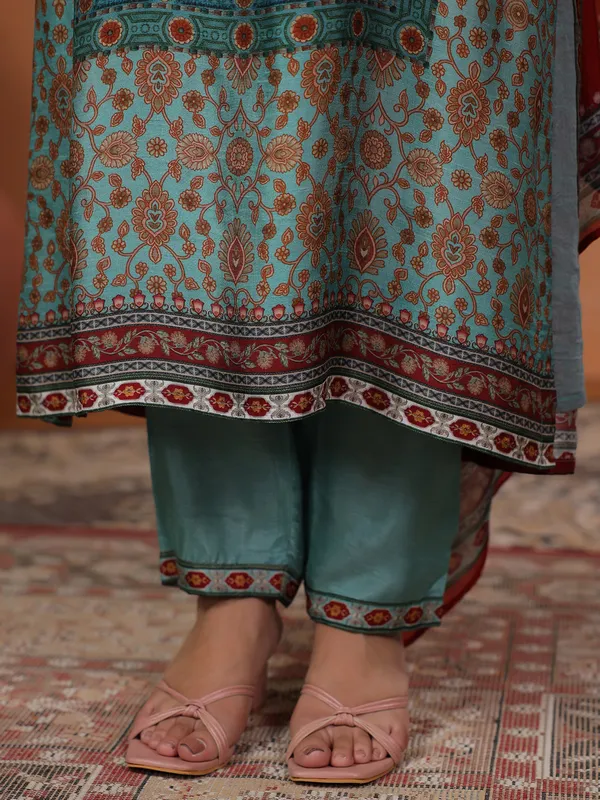 Latest sky blue printed kurti set for festive
