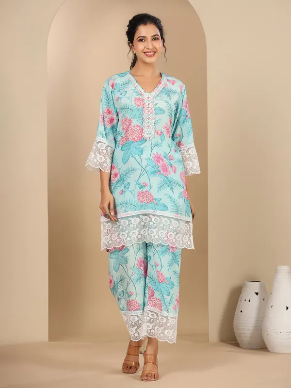 Latest sky blue silk co ord set