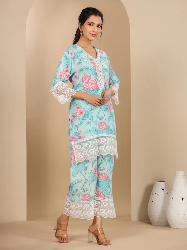 Latest sky blue silk co ord set