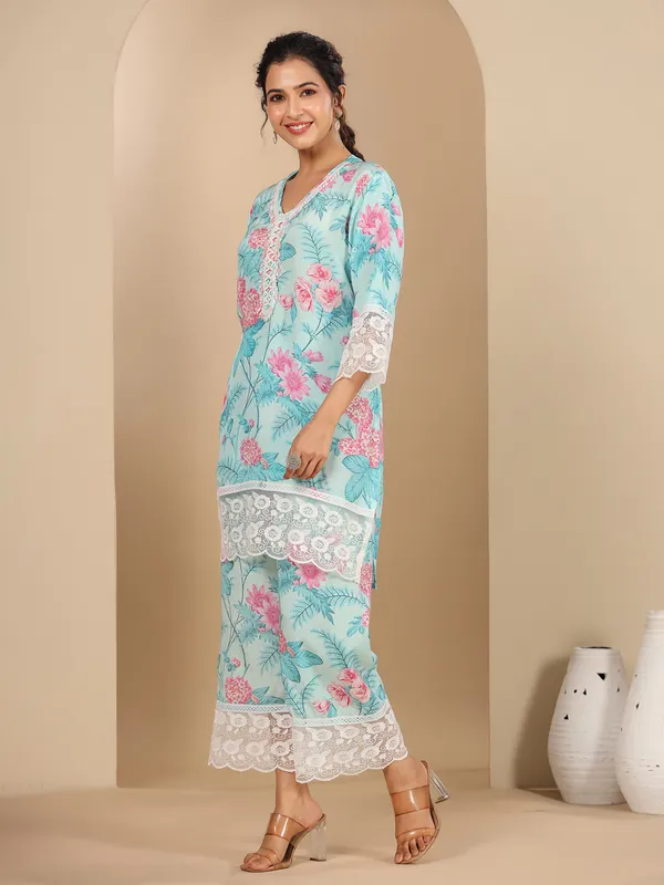 Latest sky blue silk co ord set