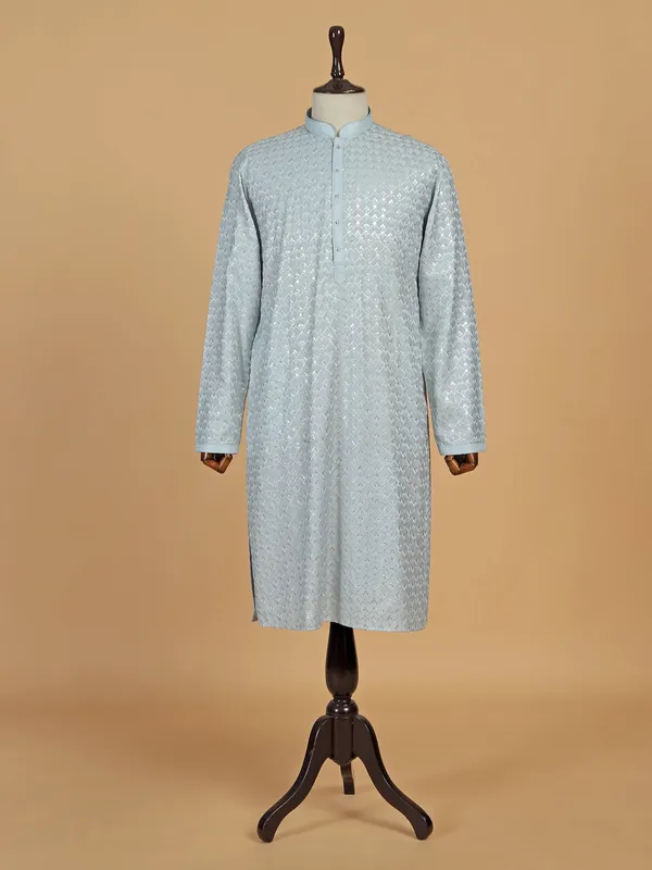 Latest sky blue silk kurta pajama