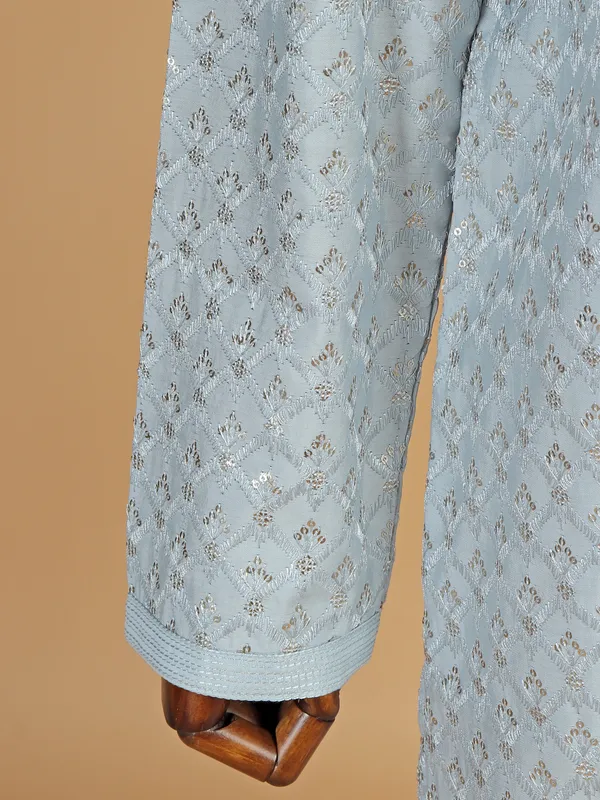 Latest sky blue silk kurta pajama