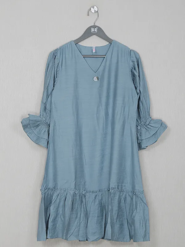 Latest solid blue casual wear top for women