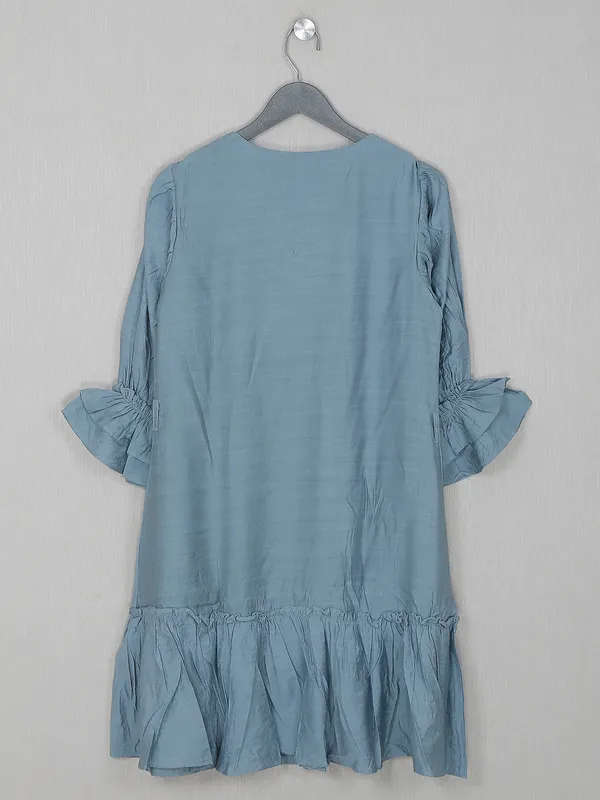 Latest solid blue casual wear top for women