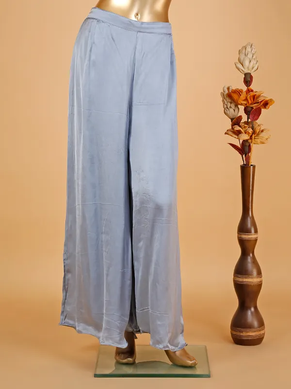 Latest stone blue palazzo suit in silk