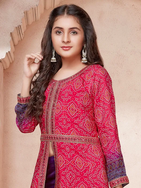 Latest style raw silk festive wear salwar suit in printed magenta