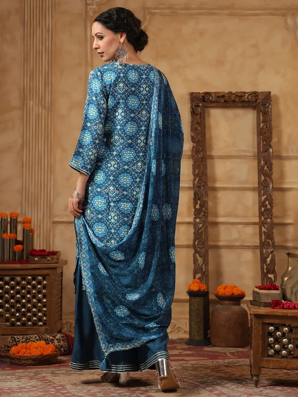 Latest teal blue cotton silk kurti with dupatta