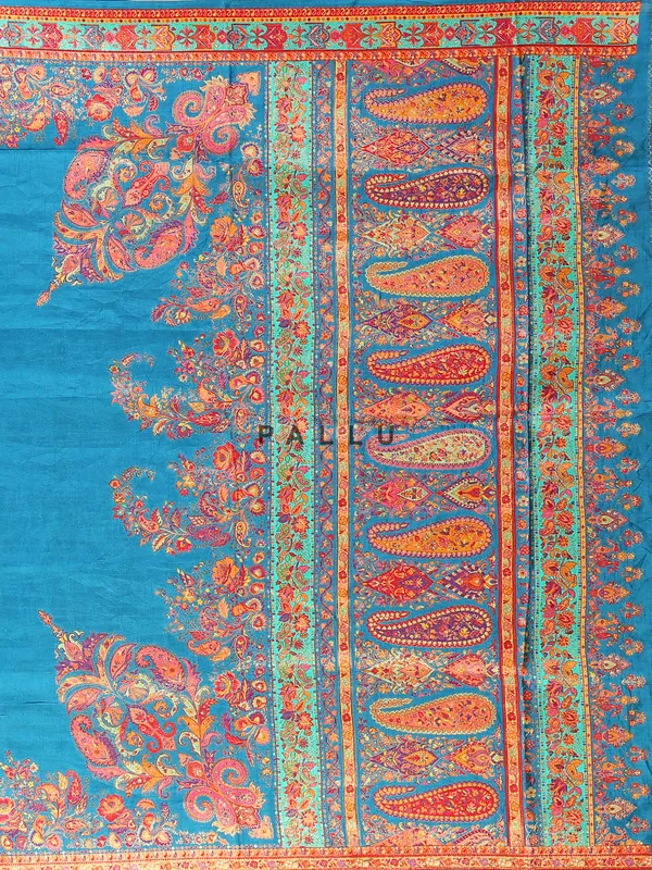 Latest teal blue pashmina silk wedding saree