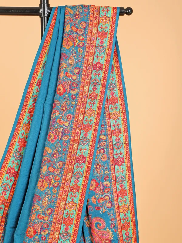 Latest teal blue pashmina silk wedding saree