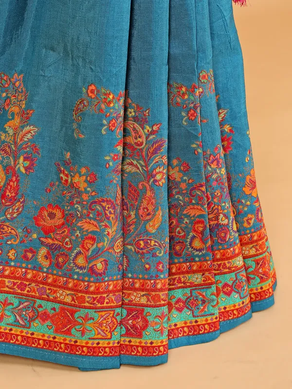 Latest teal blue pashmina silk wedding saree