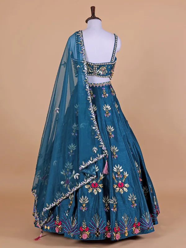 Latest teal blue raw silk lehenga choli