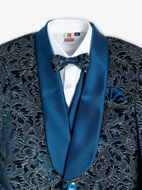 Latest teal blue terry rayon coat suit