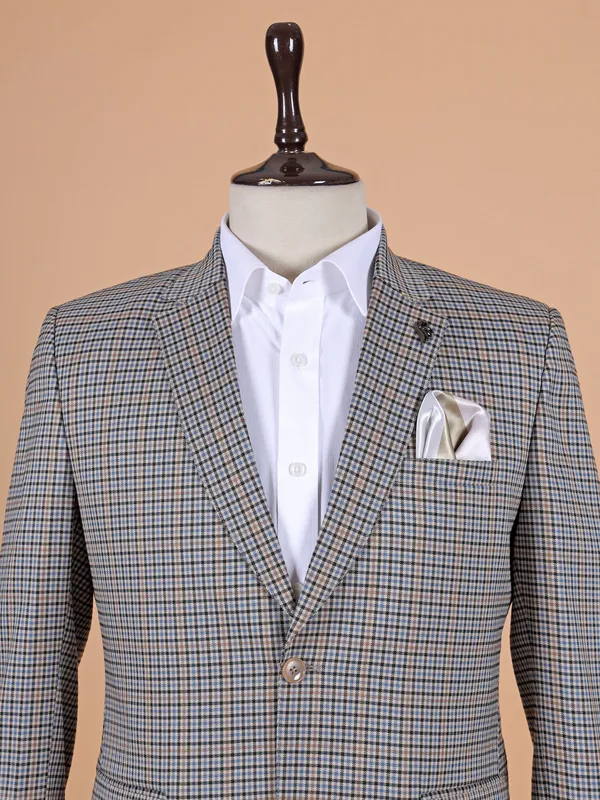 Latest terry rayon beige checks blazer