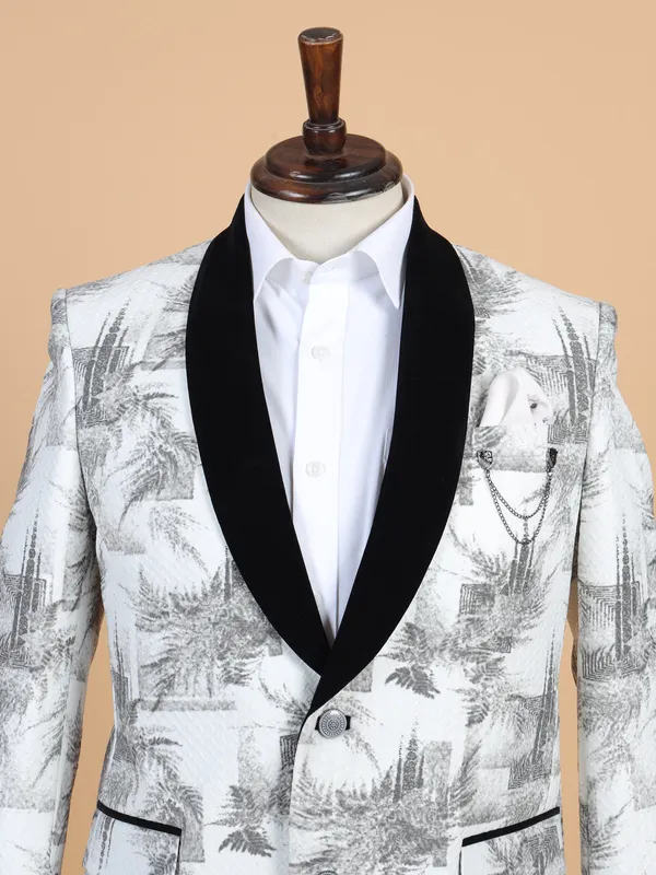 Latest terry rayon white printed blazer
