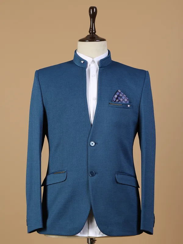 Latest textured navy terry rayon blazer