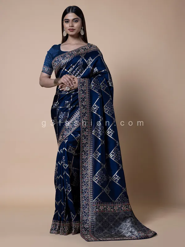 Latest wedding wear navy silk saree