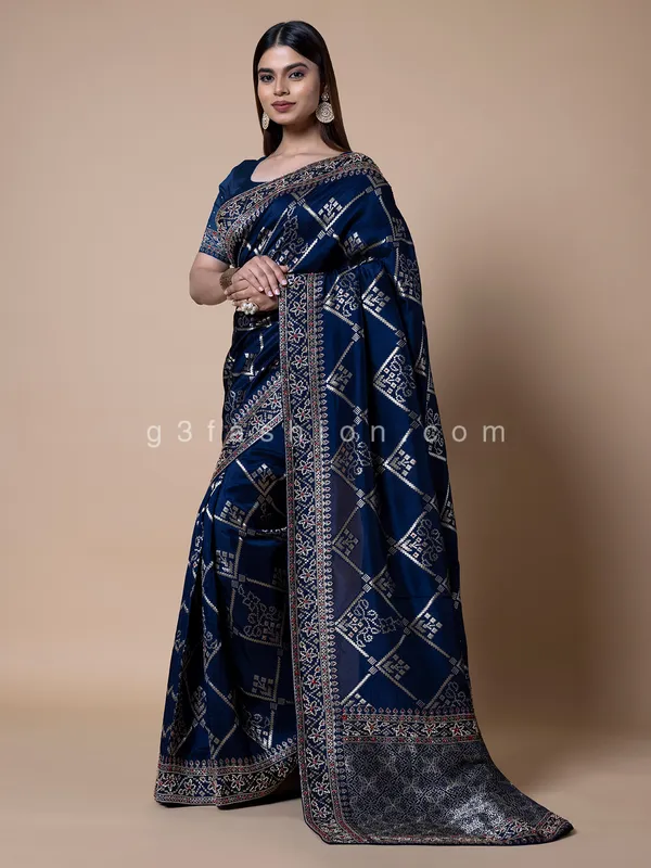 Latest wedding wear navy silk saree