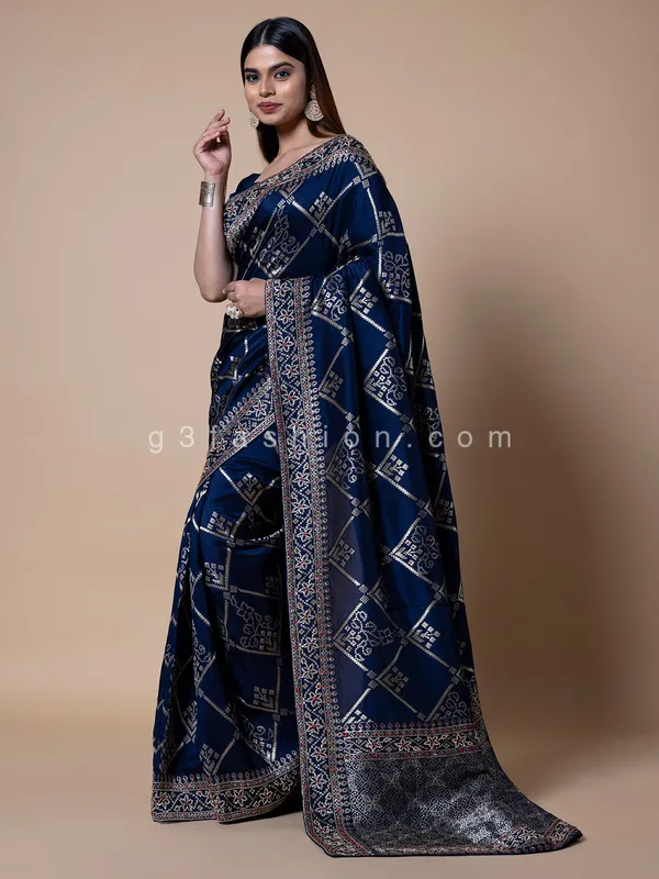 Latest wedding wear navy silk saree