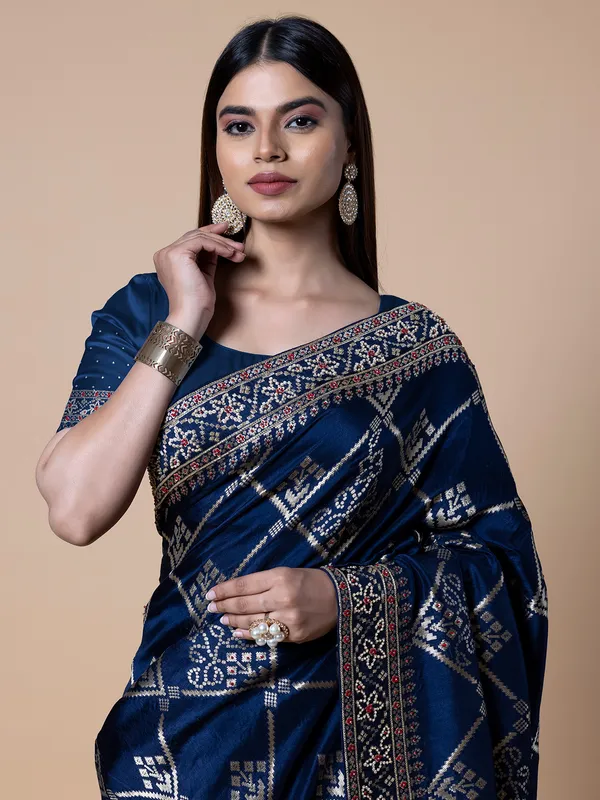 Latest wedding wear navy silk saree