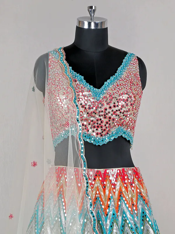 Latest wedding wear net multi color lehenga choli