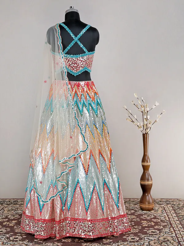 Latest wedding wear net multi color lehenga choli