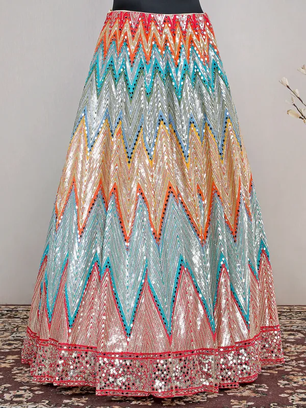 Latest wedding wear net multi color lehenga choli
