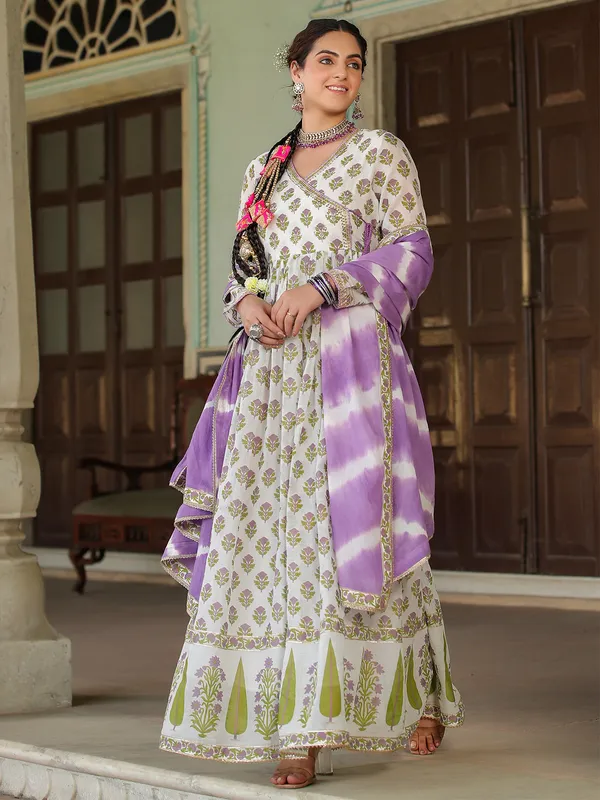 Latest white and purple cotton long kurti
