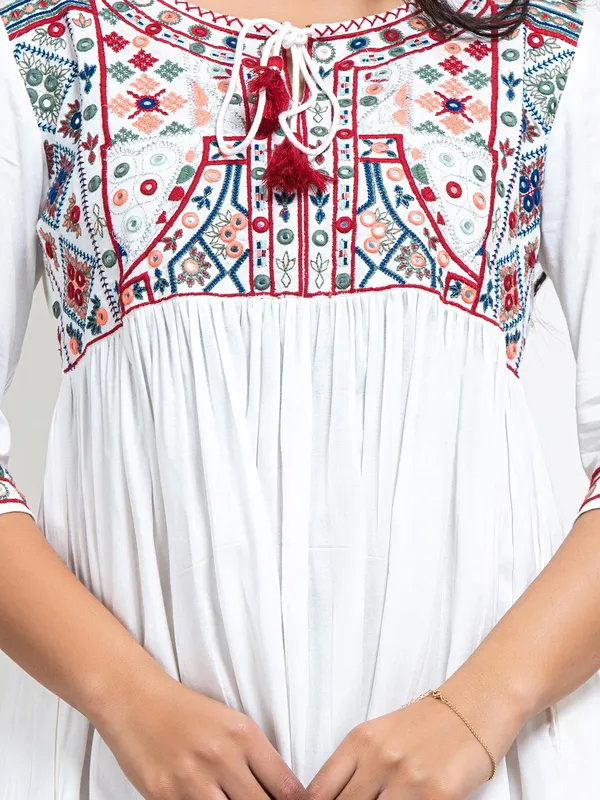 Latest white cotton embroidery kurti