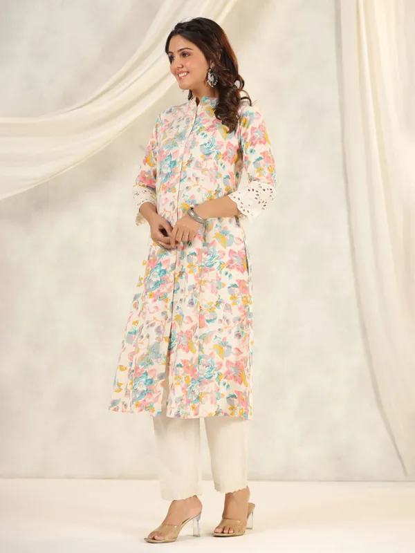 Latest white cotton printed kurti