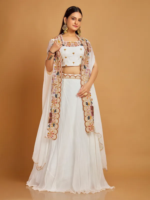 Latest white lehenga choli with shrug