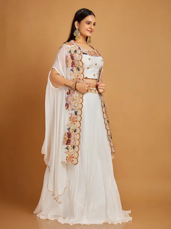 Latest white lehenga choli with shrug