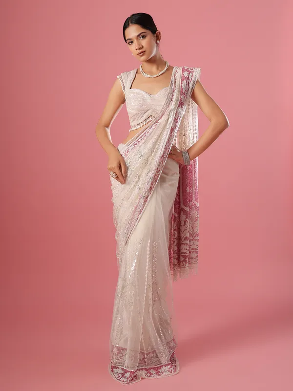 White net saree for reception
