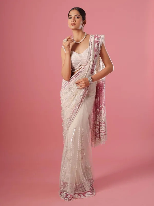 White net saree for reception