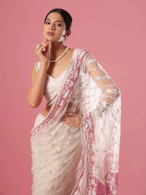 White net saree for reception
