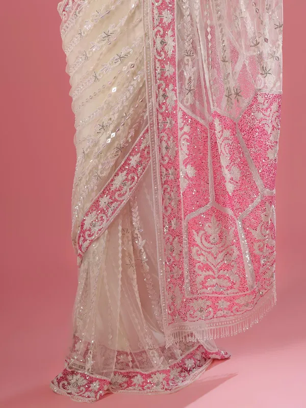 White net saree for reception